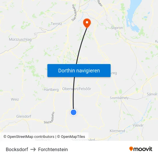 Bocksdorf to Forchtenstein map