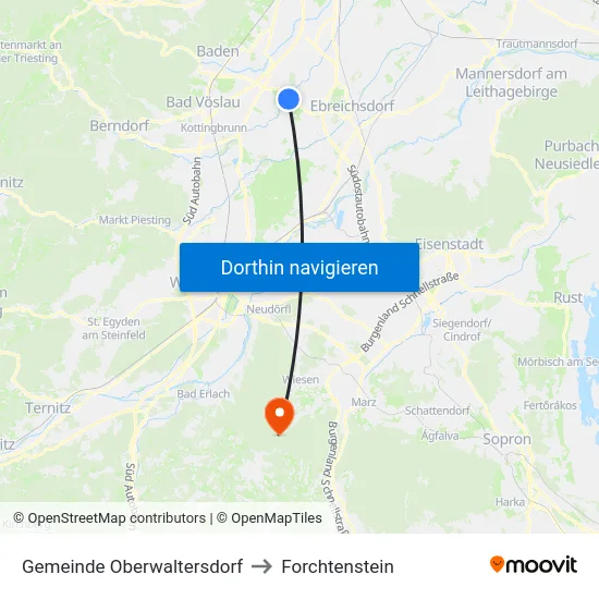 Gemeinde Oberwaltersdorf to Forchtenstein map