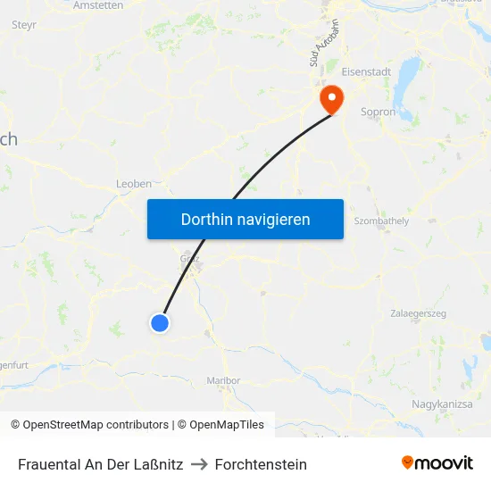 Frauental An Der Laßnitz to Forchtenstein map