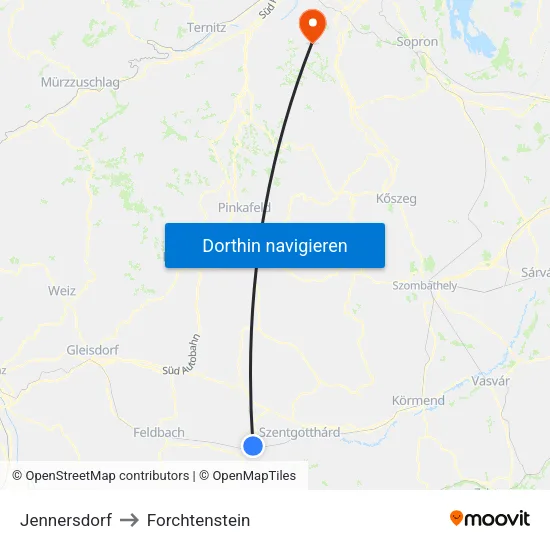 Jennersdorf to Forchtenstein map