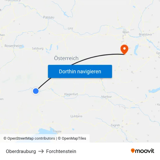 Oberdrauburg to Forchtenstein map