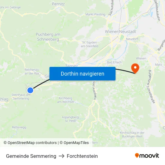 Gemeinde Semmering to Forchtenstein map