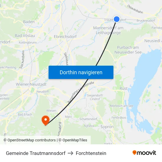 Gemeinde Trautmannsdorf to Forchtenstein map