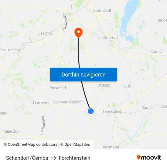 Schandorf/Čemba to Forchtenstein map