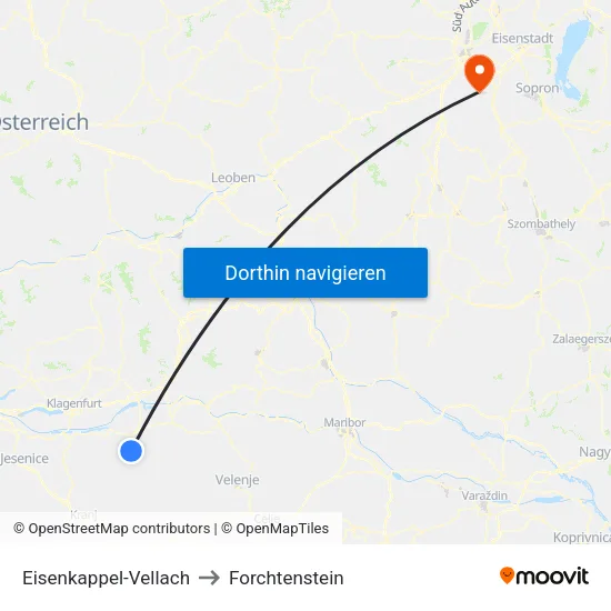 Eisenkappel-Vellach to Forchtenstein map