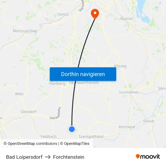 Bad Loipersdorf to Forchtenstein map