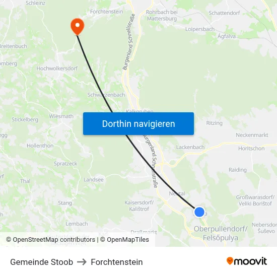 Gemeinde Stoob to Forchtenstein map