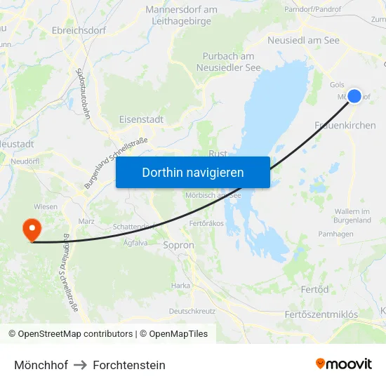 Mönchhof to Forchtenstein map