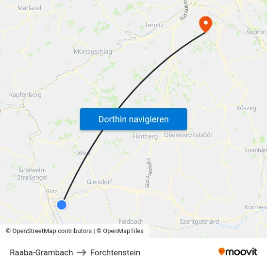 Raaba-Grambach to Forchtenstein map