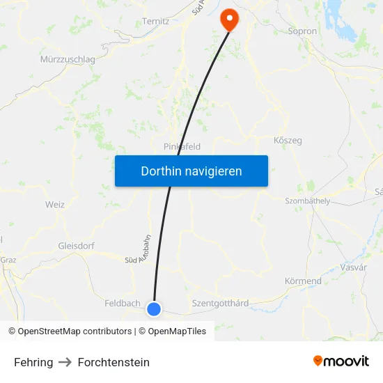 Fehring to Forchtenstein map