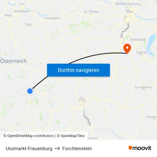 Unzmarkt-Frauenburg to Forchtenstein map
