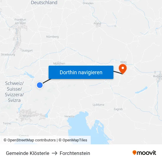 Gemeinde Klösterle to Forchtenstein map