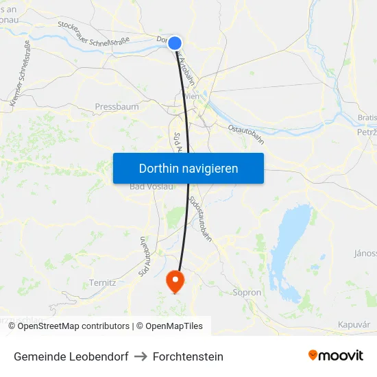 Gemeinde Leobendorf to Forchtenstein map