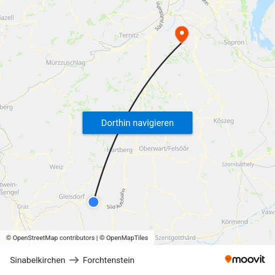 Sinabelkirchen to Forchtenstein map