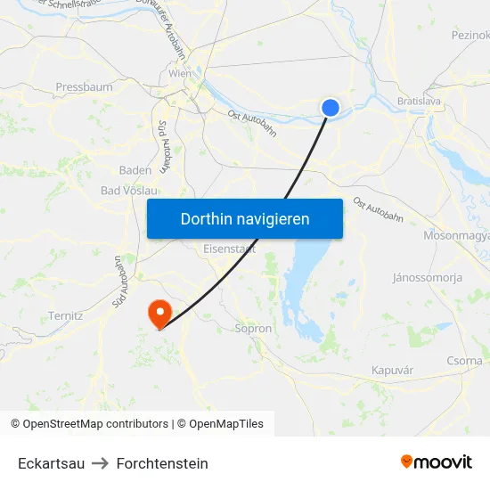 Eckartsau to Forchtenstein map