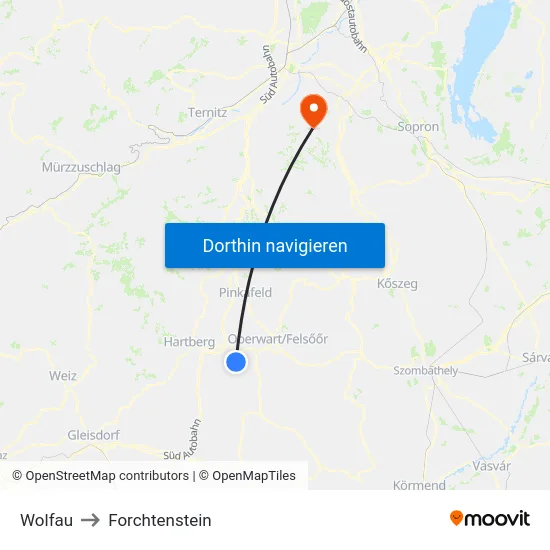 Wolfau to Forchtenstein map