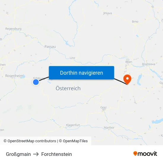 Großgmain to Forchtenstein map