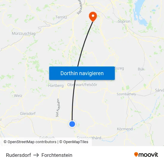 Rudersdorf to Forchtenstein map