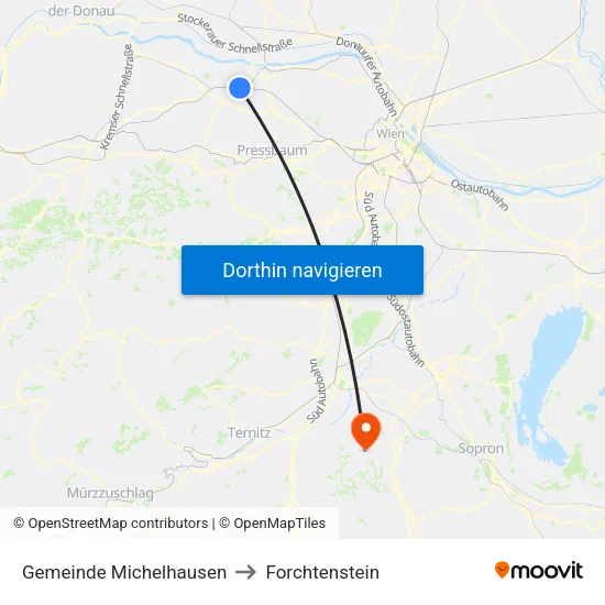 Gemeinde Michelhausen to Forchtenstein map