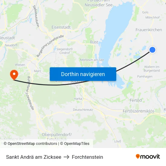 Sankt Andrä am Zicksee to Forchtenstein map