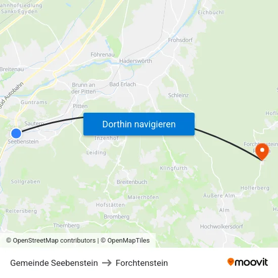 Gemeinde Seebenstein to Forchtenstein map