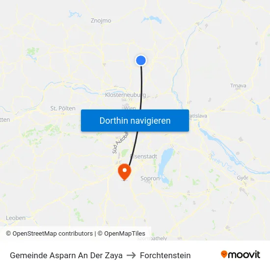 Gemeinde Asparn An Der Zaya to Forchtenstein map