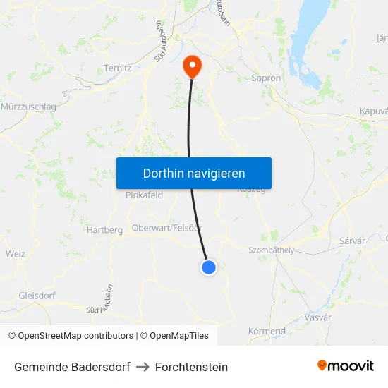Gemeinde Badersdorf to Forchtenstein map