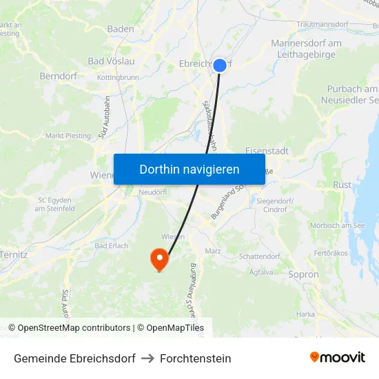 Gemeinde Ebreichsdorf to Forchtenstein map