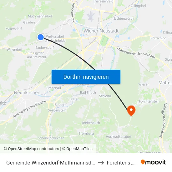 Gemeinde Winzendorf-Muthmannsdorf to Forchtenstein map