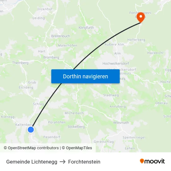 Gemeinde Lichtenegg to Forchtenstein map