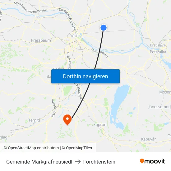 Gemeinde Markgrafneusiedl to Forchtenstein map
