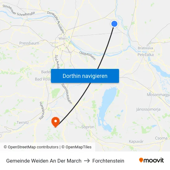Gemeinde Weiden An Der March to Forchtenstein map