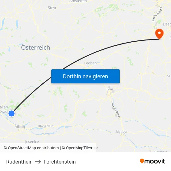 Radenthein to Forchtenstein map