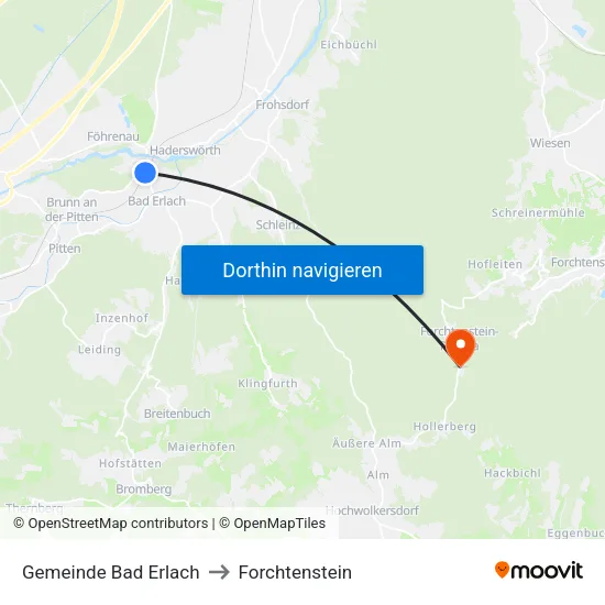Gemeinde Bad Erlach to Forchtenstein map