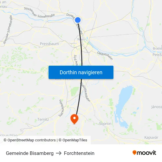 Gemeinde Bisamberg to Forchtenstein map