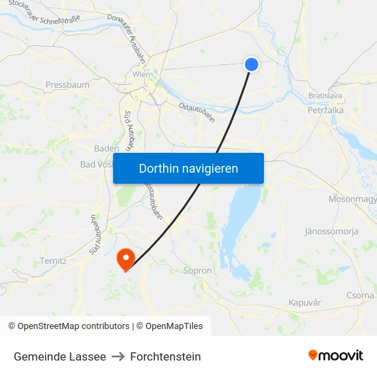 Gemeinde Lassee to Forchtenstein map