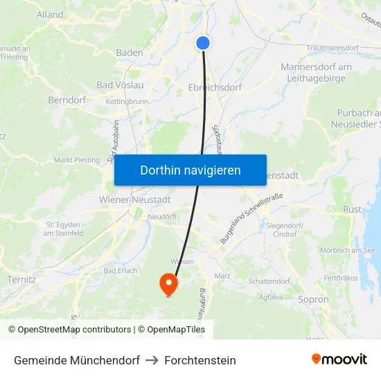 Gemeinde Münchendorf to Forchtenstein map
