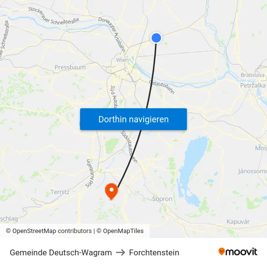 Gemeinde Deutsch-Wagram to Forchtenstein map
