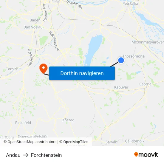 Andau to Forchtenstein map