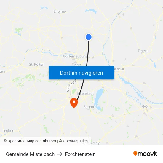 Gemeinde Mistelbach to Forchtenstein map