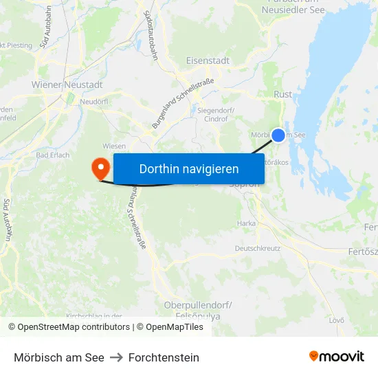 Mörbisch am See to Forchtenstein map