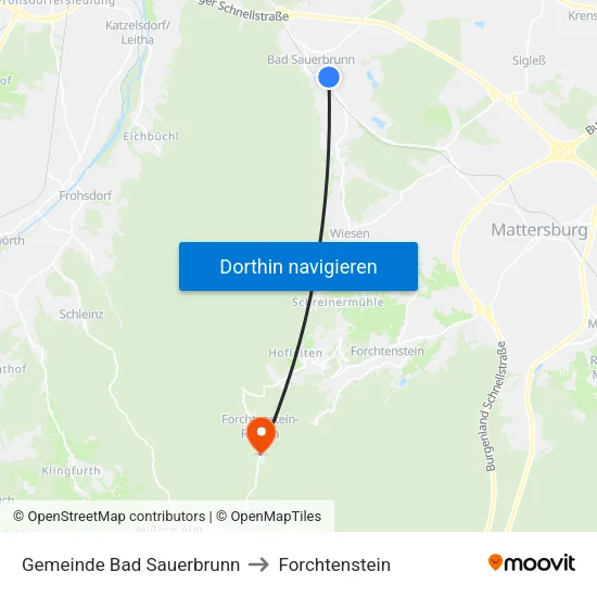 Gemeinde Bad Sauerbrunn to Forchtenstein map