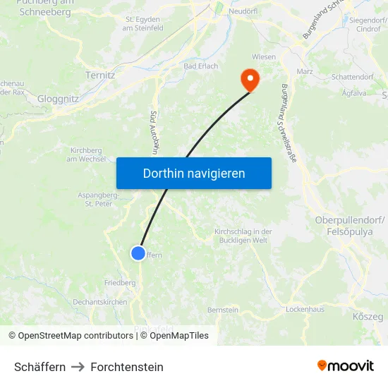 Schäffern to Forchtenstein map