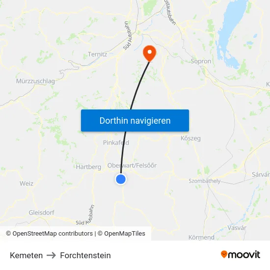Kemeten to Forchtenstein map