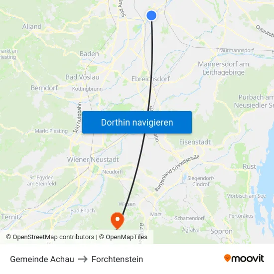 Gemeinde Achau to Forchtenstein map