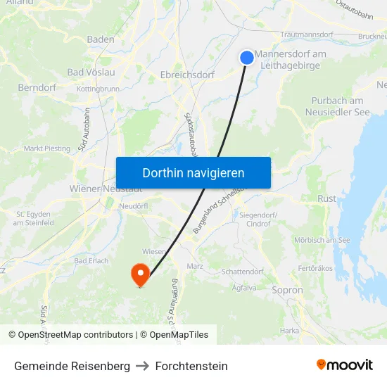 Gemeinde Reisenberg to Forchtenstein map