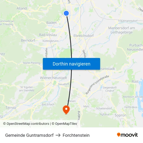 Gemeinde Guntramsdorf to Forchtenstein map