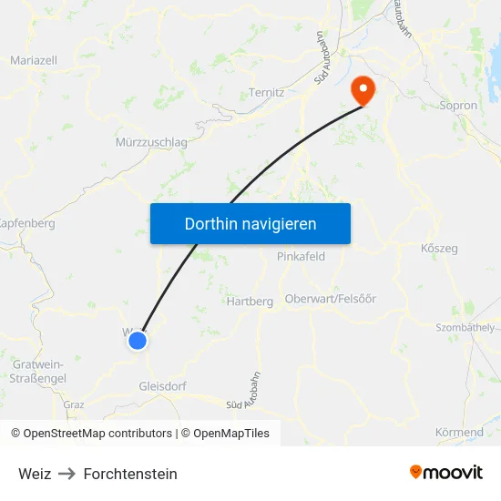 Weiz to Forchtenstein map