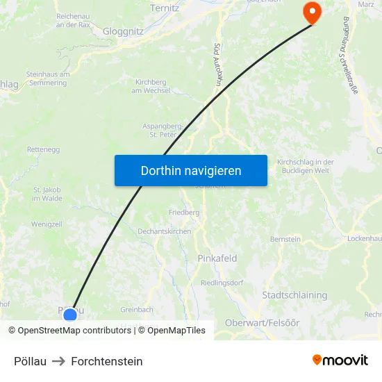 Pöllau to Forchtenstein map