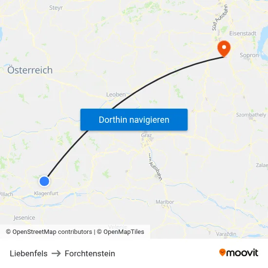 Liebenfels to Forchtenstein map
